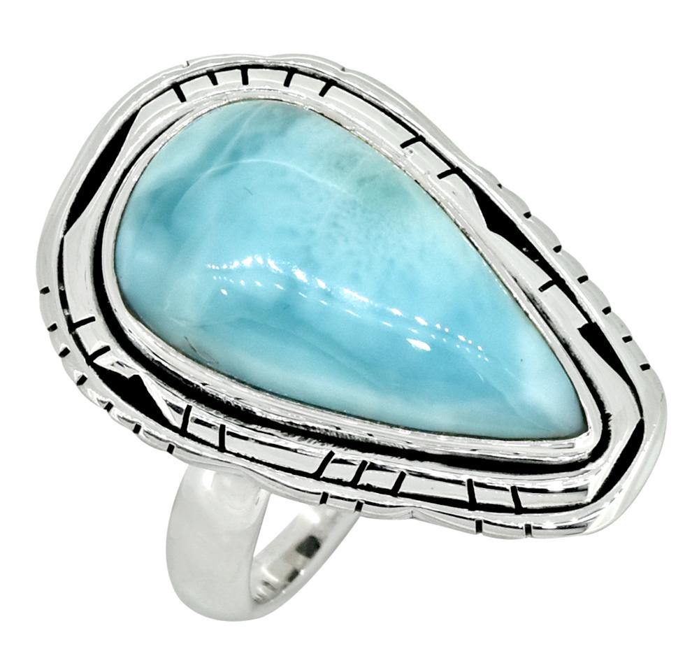 Natural Larimar Solid 925 Sterling Silver Ring Jewelry - YoTreasure
