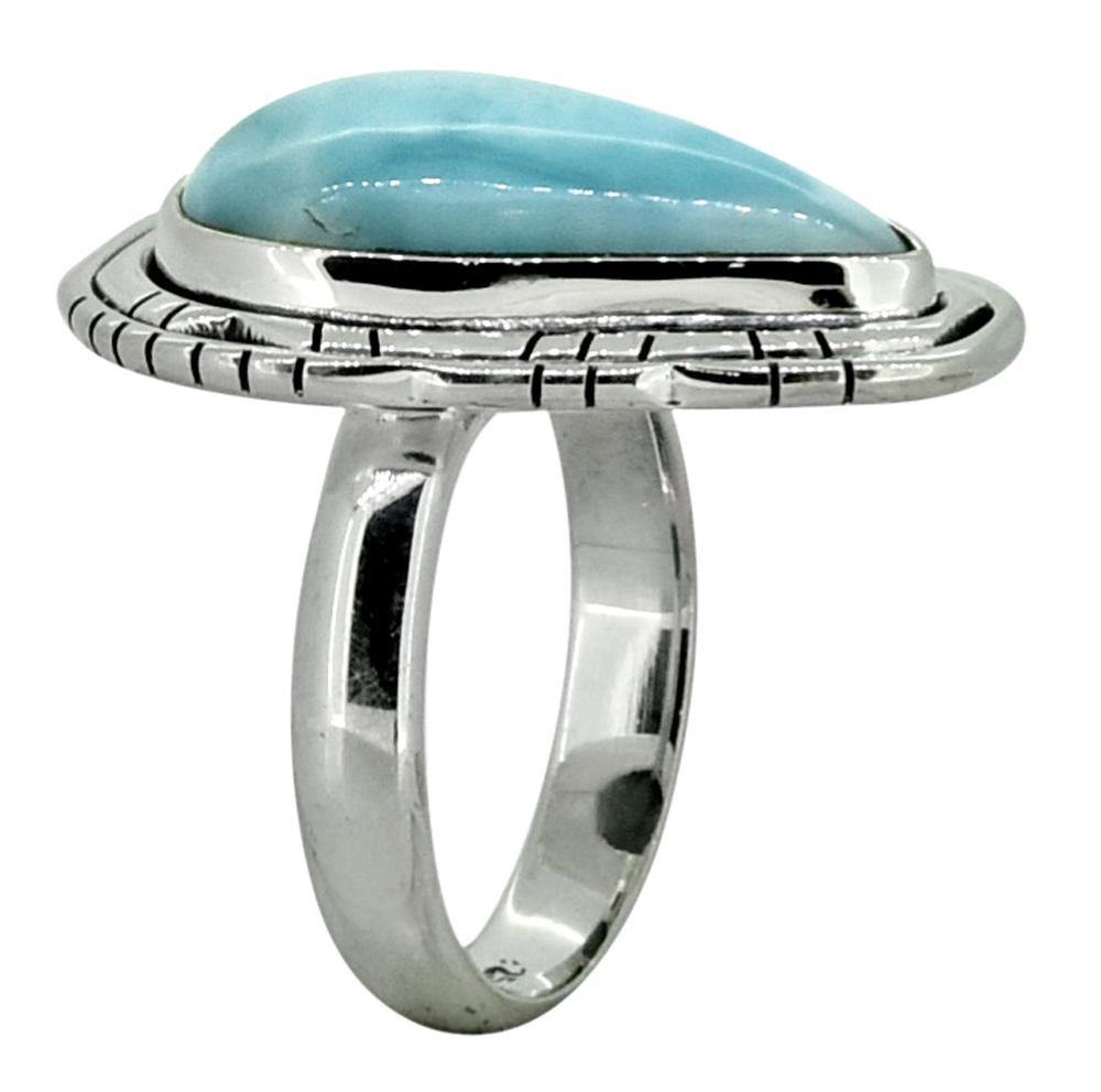 Natural Larimar Solid 925 Sterling Silver Ring Jewelry - YoTreasure