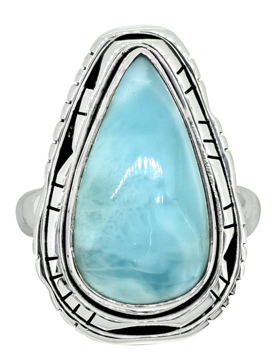 Natural Larimar Solid 925 Sterling Silver Ring Jewelry - YoTreasure