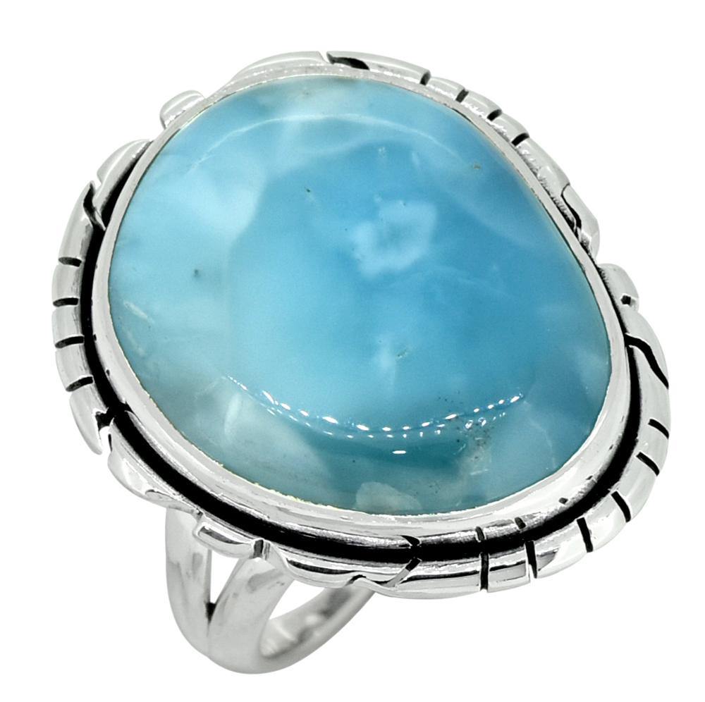 Natural Larimar Solid 925 Sterling Silver Ring Jewelry - YoTreasure