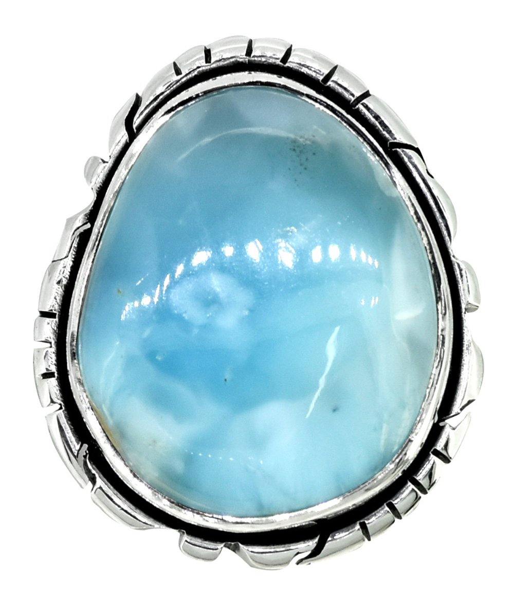 Natural Larimar Solid 925 Sterling Silver Ring Jewelry - YoTreasure