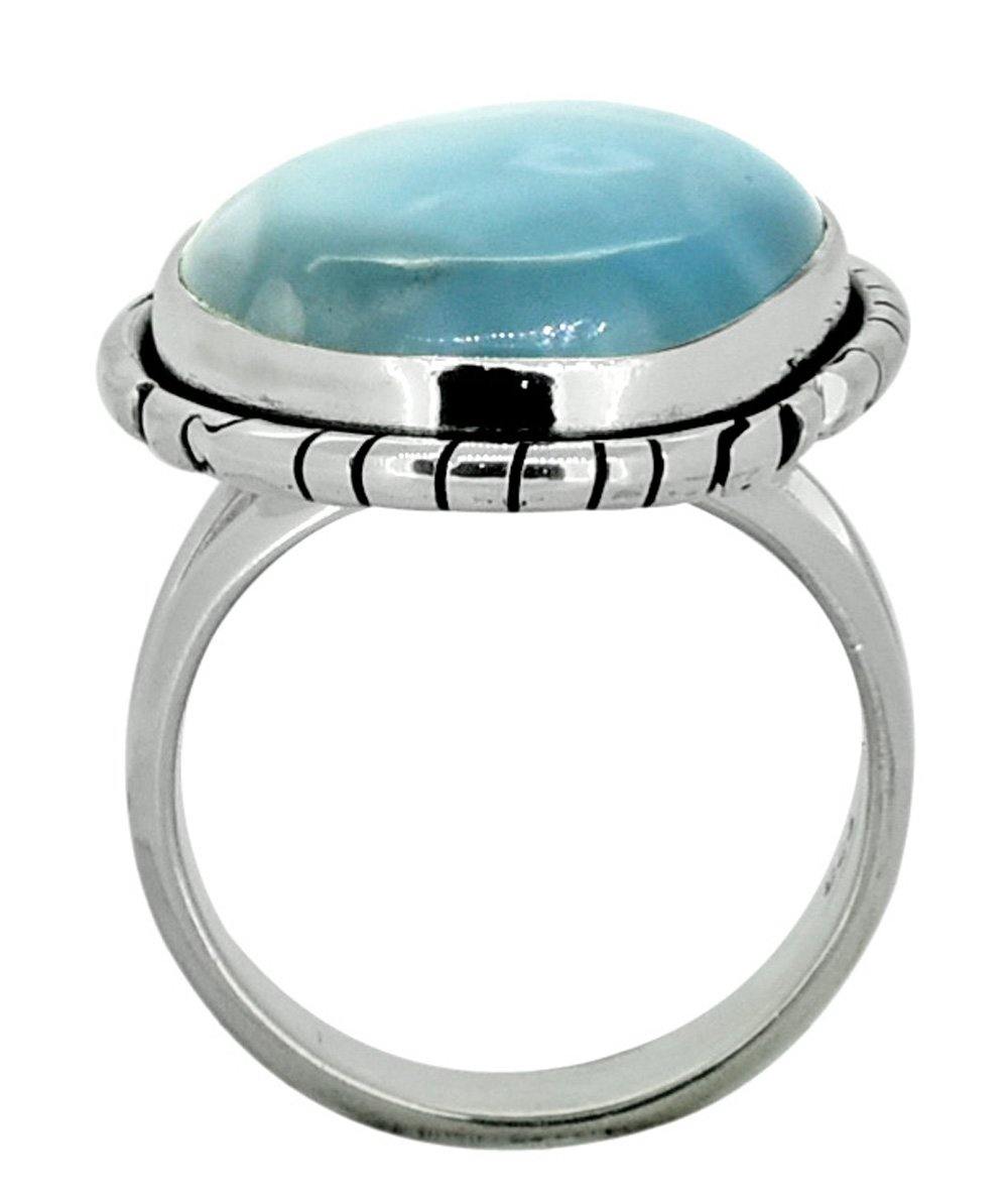 Natural Larimar Solid 925 Sterling Silver Ring Jewelry - YoTreasure