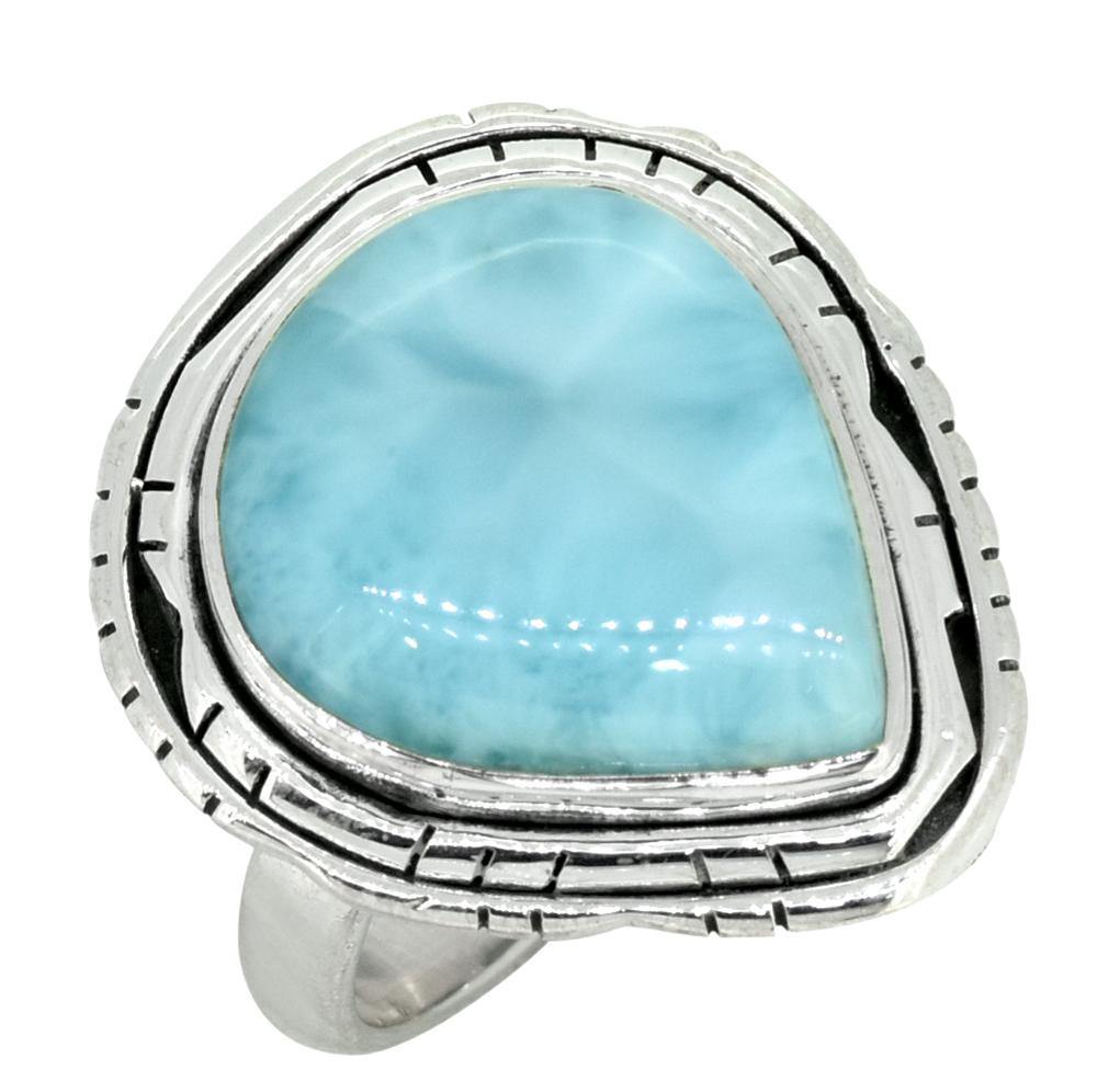 Natural Larimar Solid 925 Sterling Silver Ring Jewelry - YoTreasure