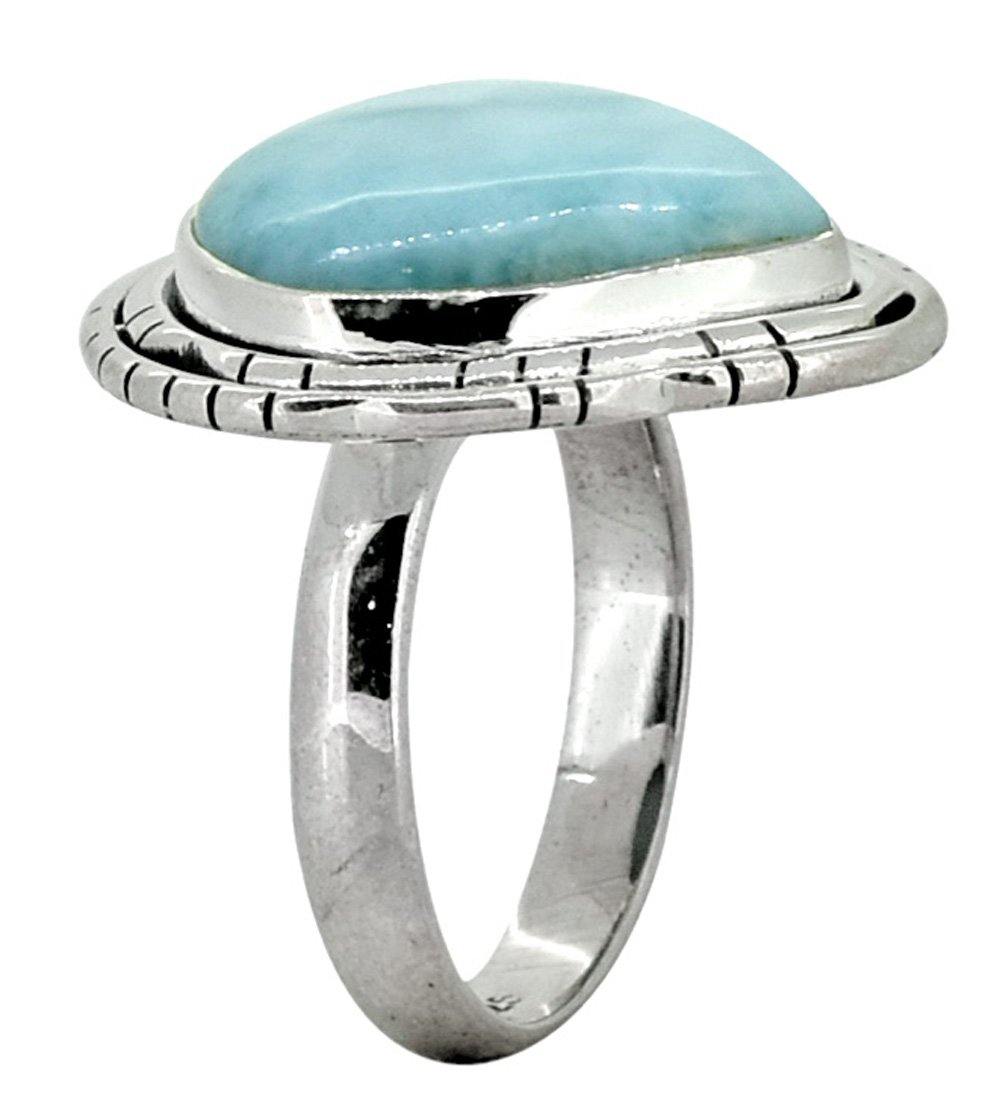 Natural Larimar Solid 925 Sterling Silver Ring Jewelry - YoTreasure