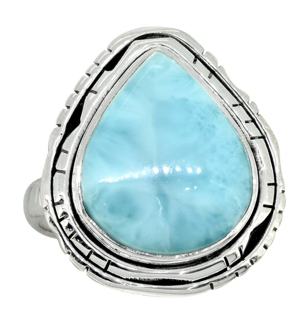 Natural Larimar Solid 925 Sterling Silver Ring Jewelry - YoTreasure