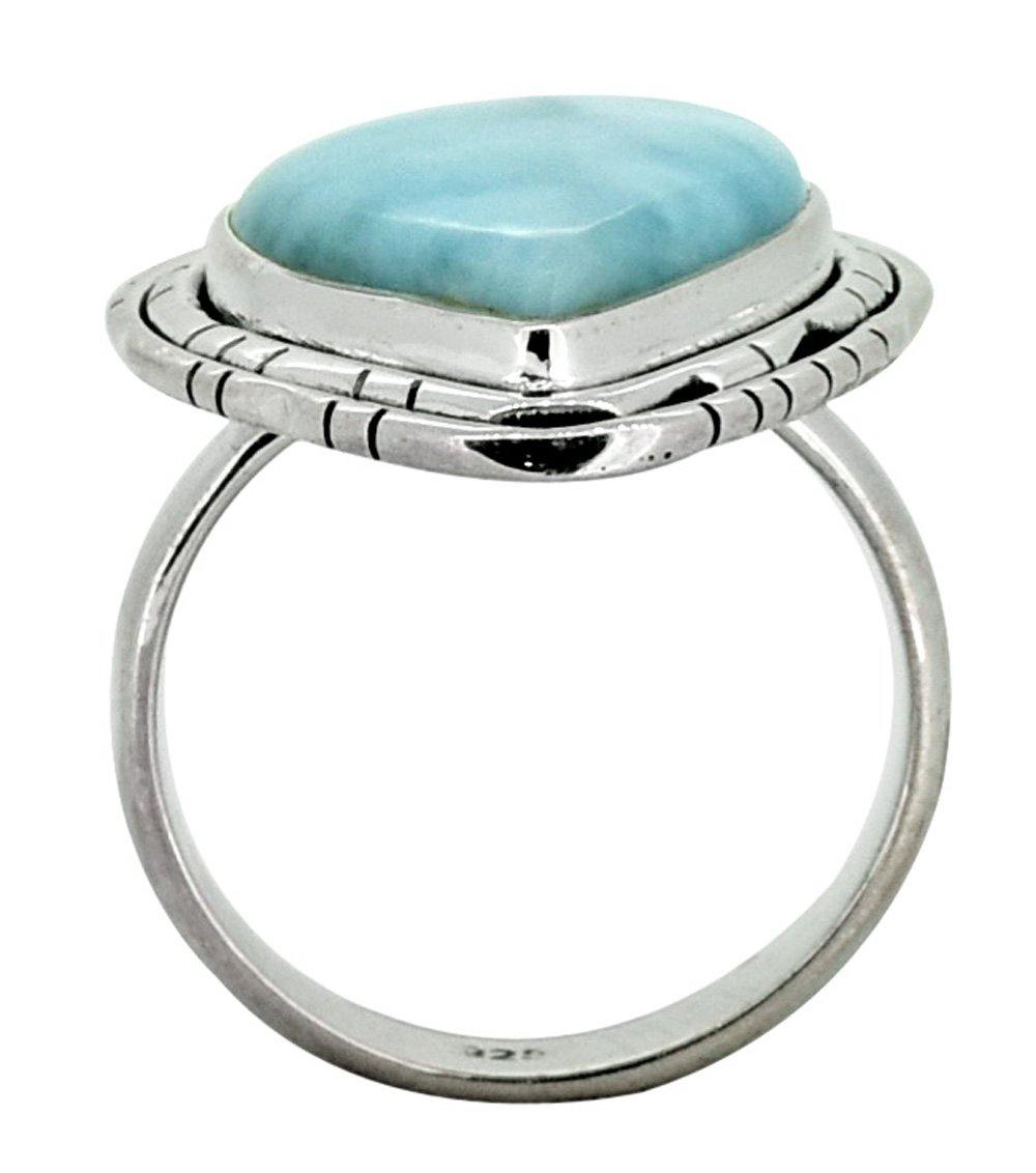 Natural Larimar Solid 925 Sterling Silver Ring Jewelry - YoTreasure