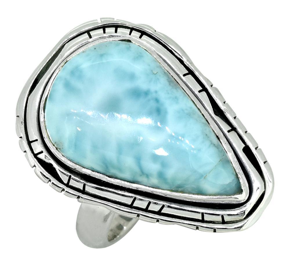Natural Larimar Solid 925 Sterling Silver Ring Jewelry - YoTreasure