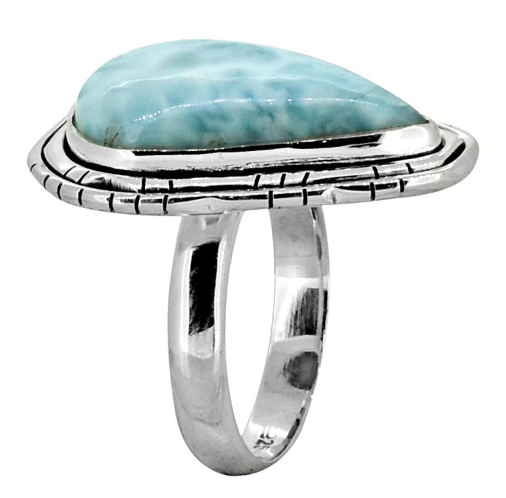 Natural Larimar Solid 925 Sterling Silver Ring Jewelry - YoTreasure
