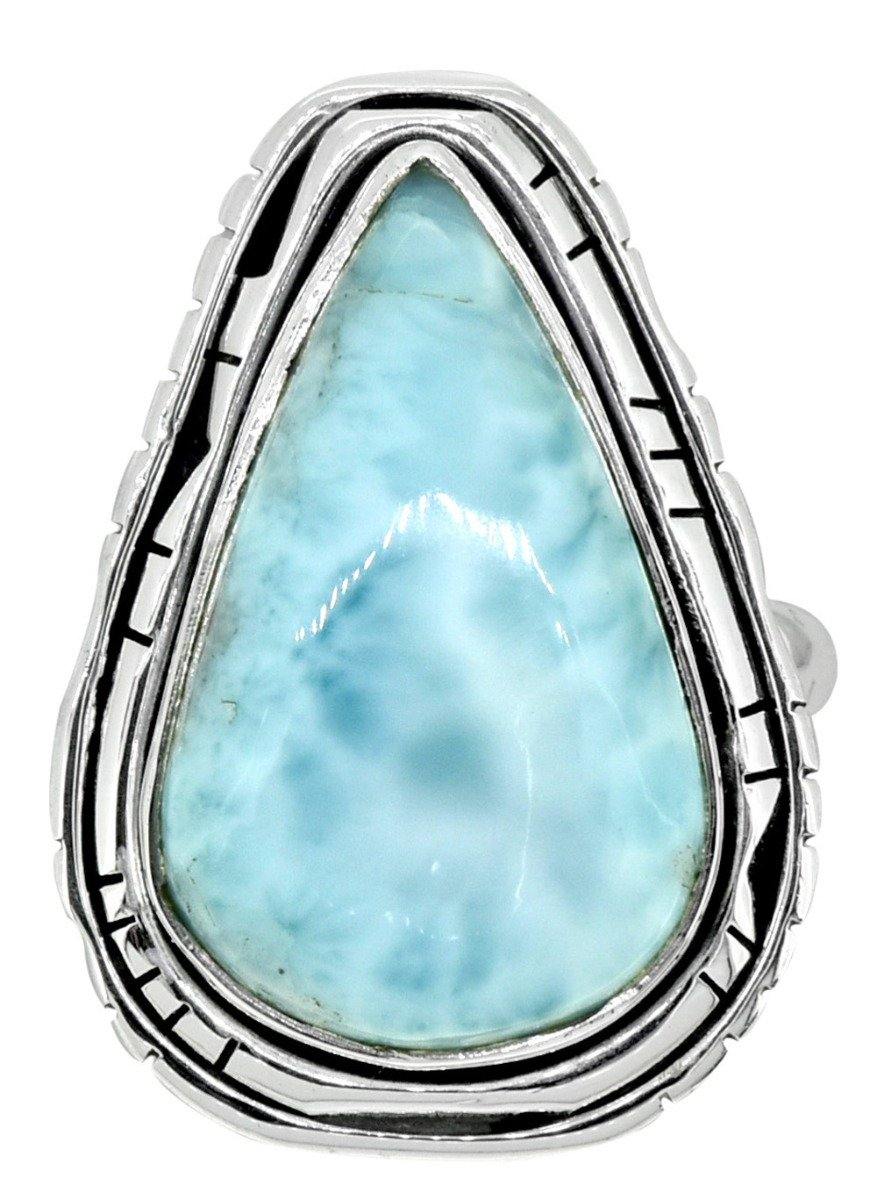 Natural Larimar Solid 925 Sterling Silver Ring Jewelry - YoTreasure