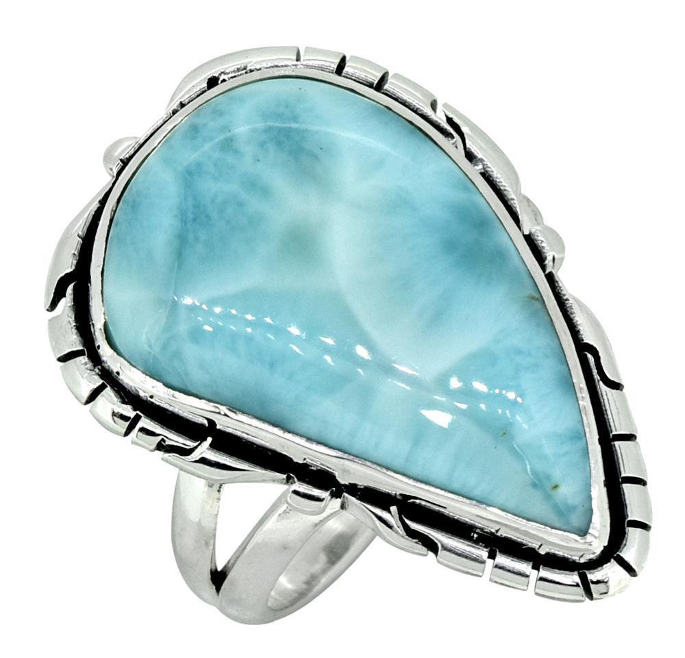 Natural Larimar Solid 925 Sterling Silver Ring Jewelry - YoTreasure