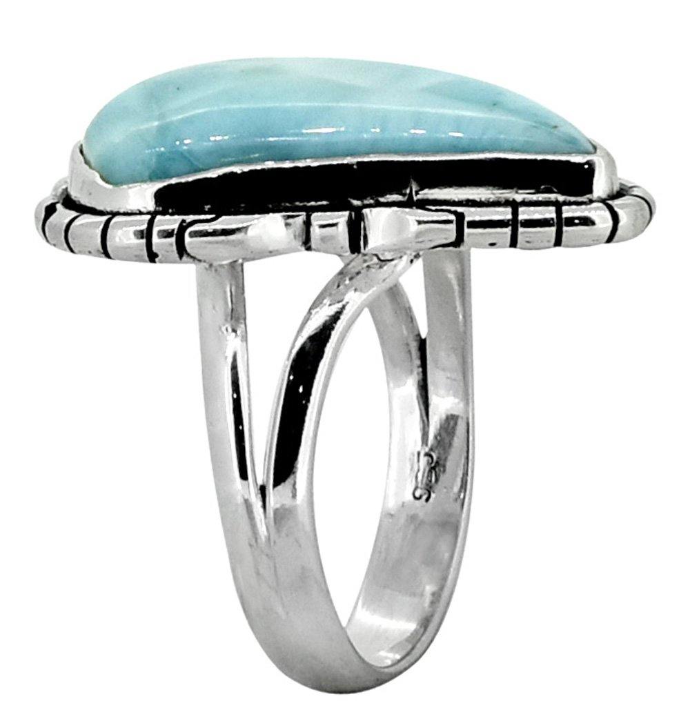 Natural Larimar Solid 925 Sterling Silver Ring Jewelry - YoTreasure