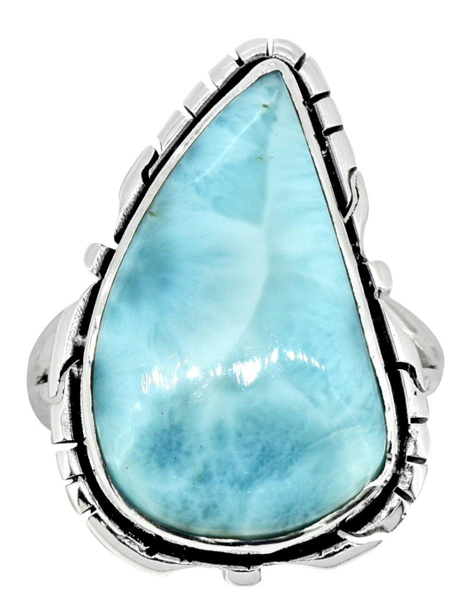 Natural Larimar Solid 925 Sterling Silver Ring Jewelry - YoTreasure