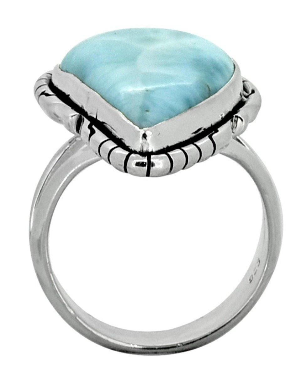 Natural Larimar Solid 925 Sterling Silver Ring Jewelry - YoTreasure