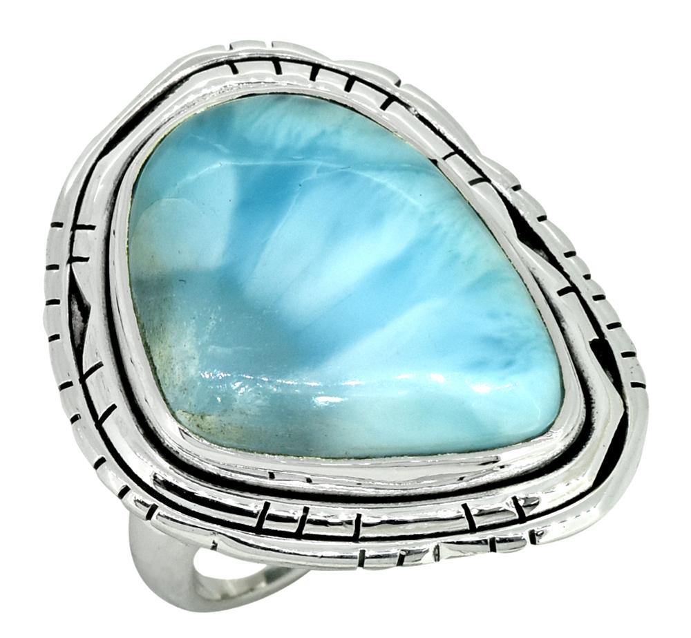 Natural Larimar Ring Solid 925 Sterling Silver Jewelry - YoTreasure