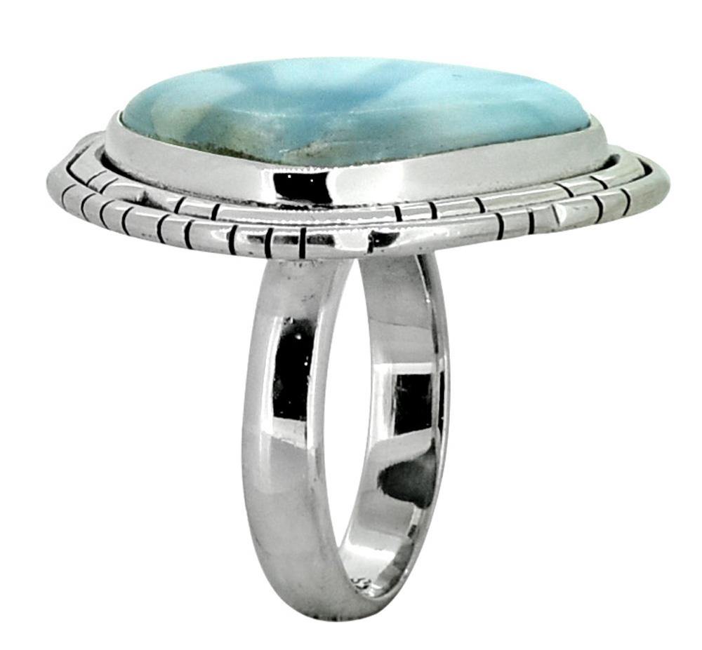 Natural Larimar Ring Solid 925 Sterling Silver Jewelry - YoTreasure