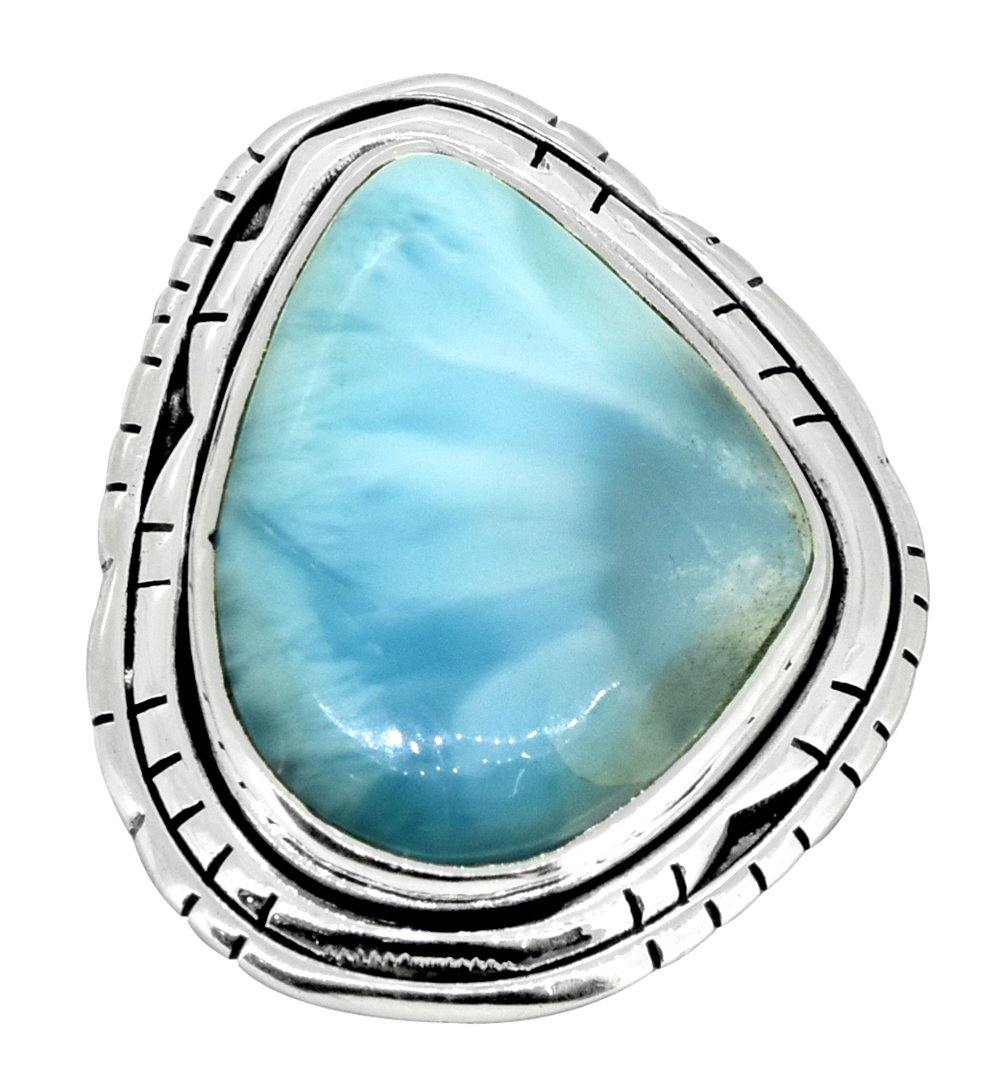 Natural Larimar Ring Solid 925 Sterling Silver Jewelry - YoTreasure