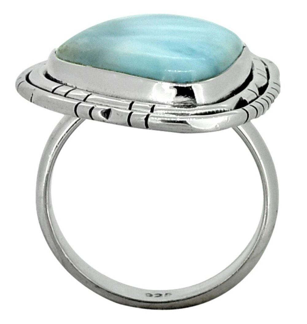 Natural Larimar Ring Solid 925 Sterling Silver Jewelry - YoTreasure