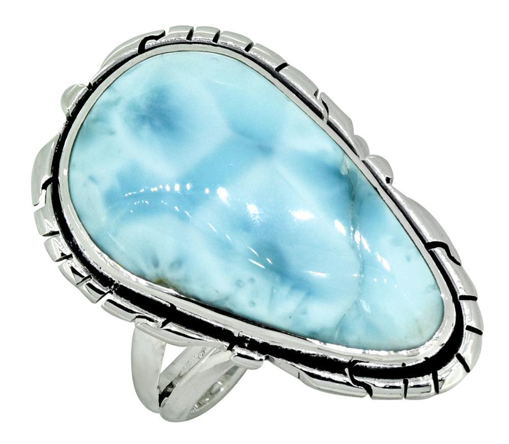 Natural Larimar Ring Solid 925 Sterling Silver Jewelry - YoTreasure
