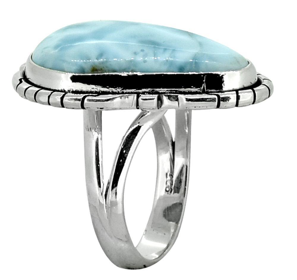 Natural Larimar Ring Solid 925 Sterling Silver Jewelry - YoTreasure