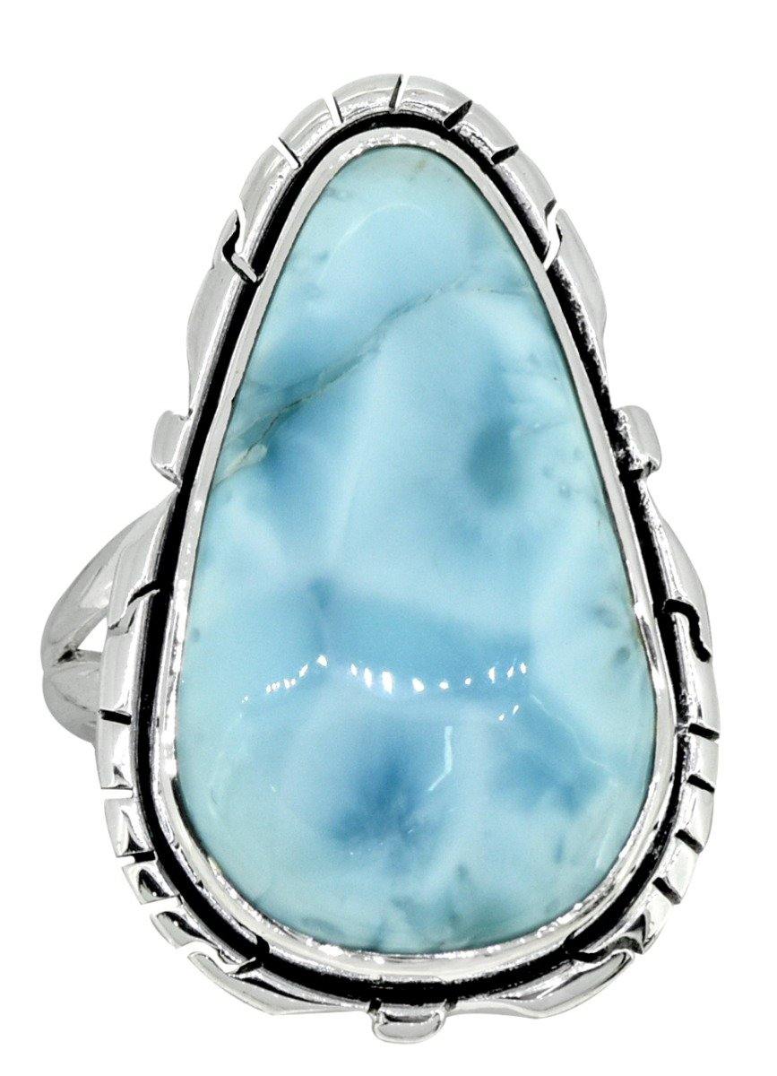 Natural Larimar Ring Solid 925 Sterling Silver Jewelry - YoTreasure