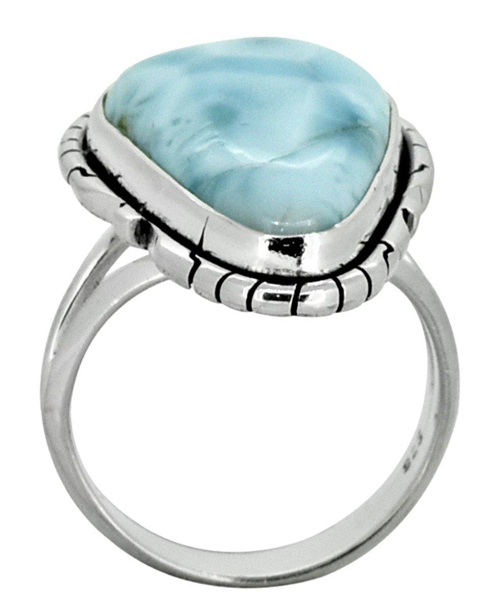 Natural Larimar Ring Solid 925 Sterling Silver Jewelry - YoTreasure