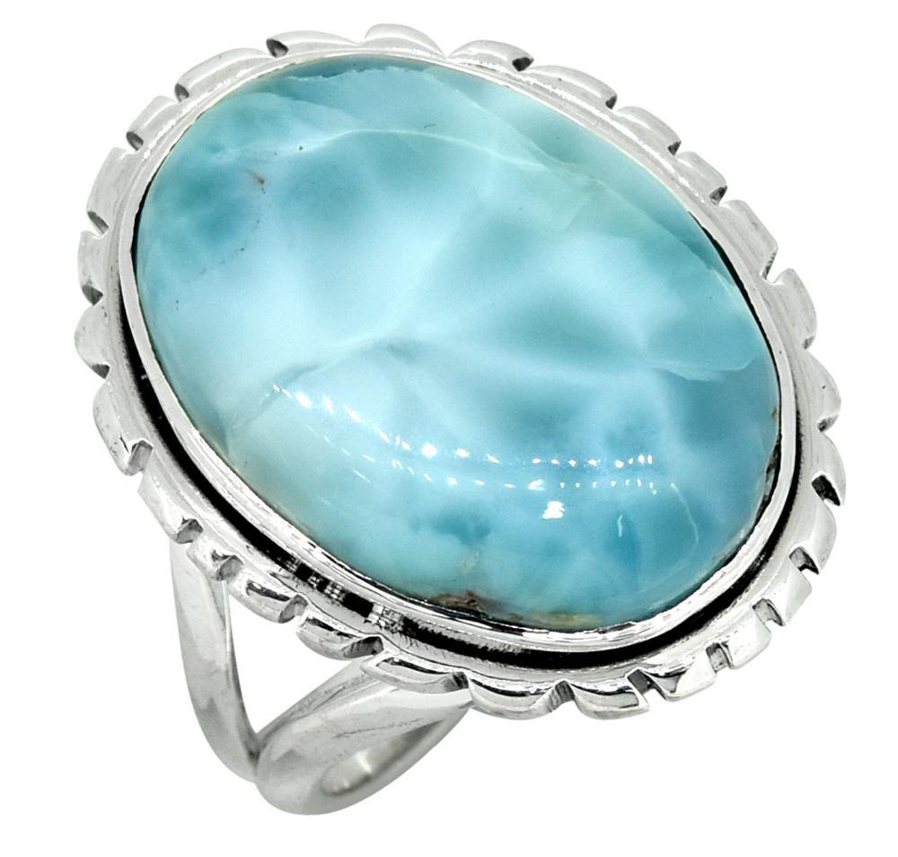 Natural Larimar Ring Solid 925 Sterling Silver Jewelry - YoTreasure