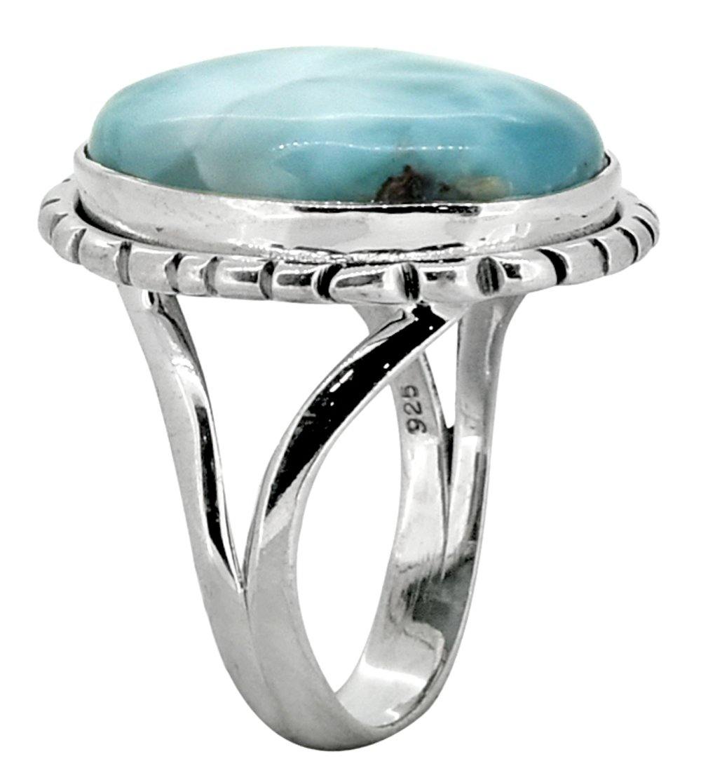 Natural Larimar Ring Solid 925 Sterling Silver Jewelry - YoTreasure