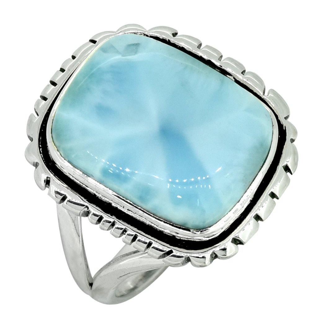 Natural Larimar Ring Solid 925 Sterling Silver  Jewelry - YoTreasure