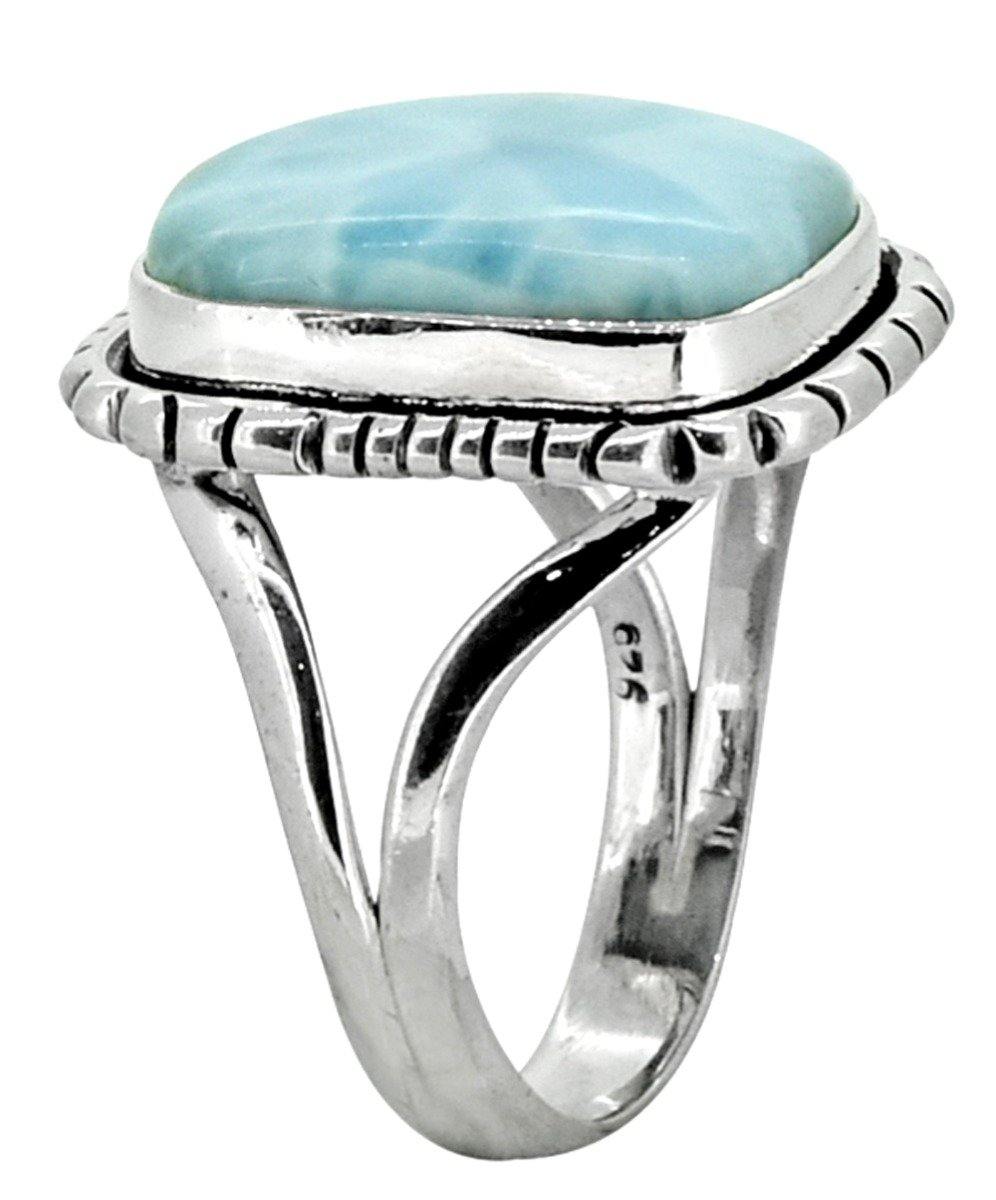 Natural Larimar Ring Solid 925 Sterling Silver  Jewelry - YoTreasure