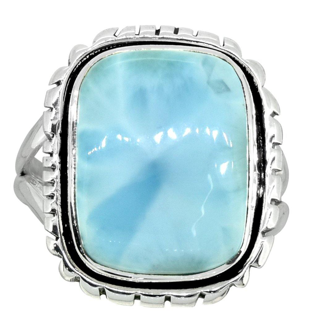 Natural Larimar Ring Solid 925 Sterling Silver  Jewelry - YoTreasure