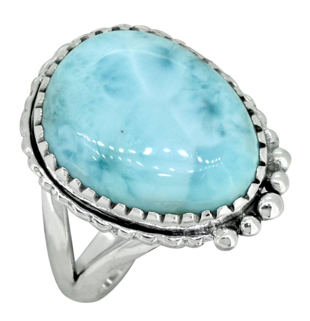 Natural Larimar Solid 925 Sterling Silver Ring Jewelry - YoTreasure