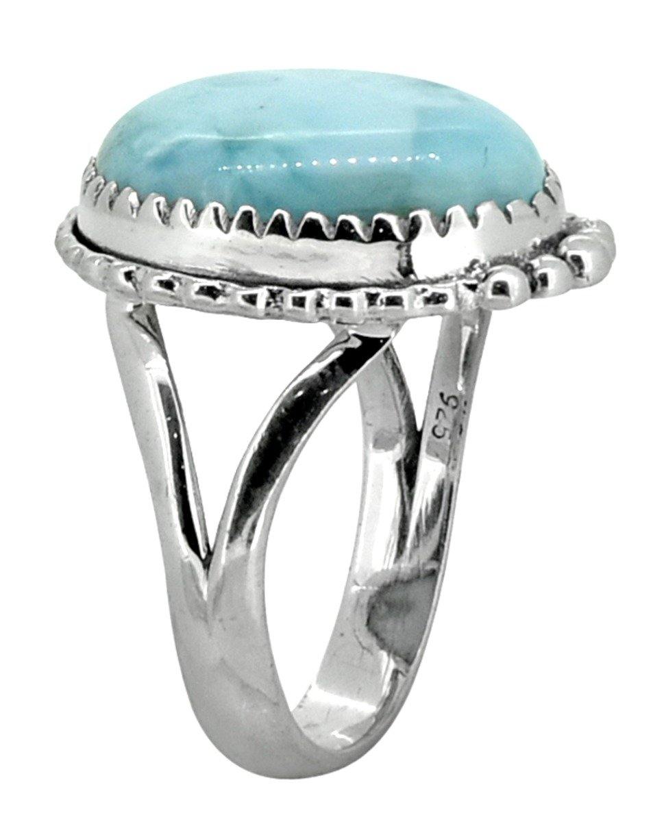 Natural Larimar Solid 925 Sterling Silver Ring Jewelry - YoTreasure