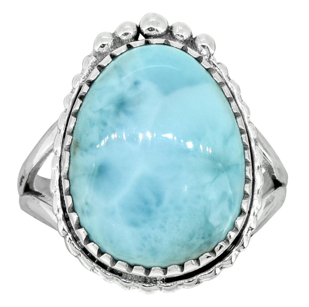 Natural Larimar Solid 925 Sterling Silver Ring Jewelry - YoTreasure