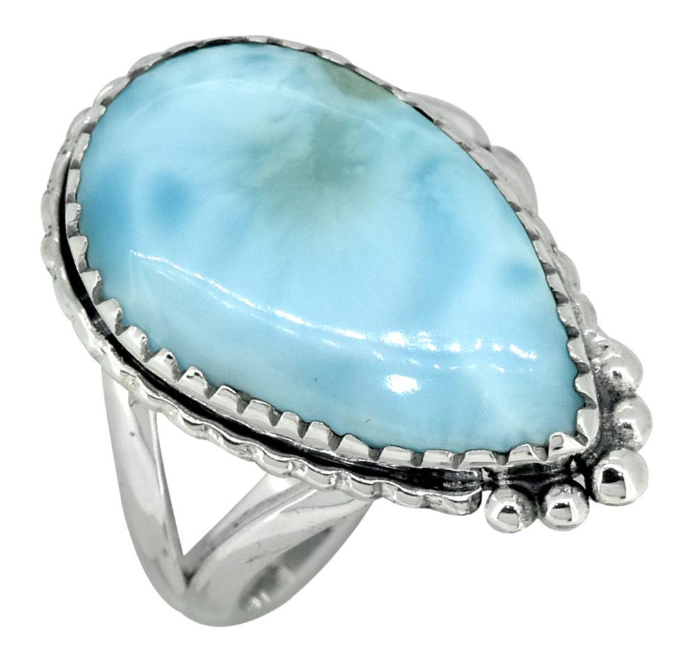 Natural Larimar Solid 925 Sterling Silver Ring Jewelry - YoTreasure
