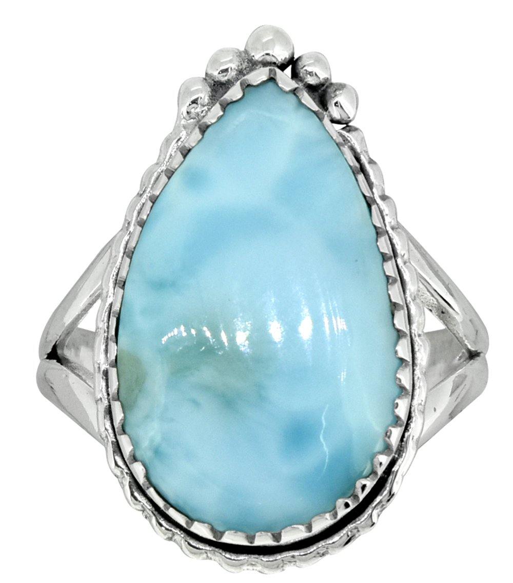 Natural Larimar Solid 925 Sterling Silver Ring Jewelry - YoTreasure