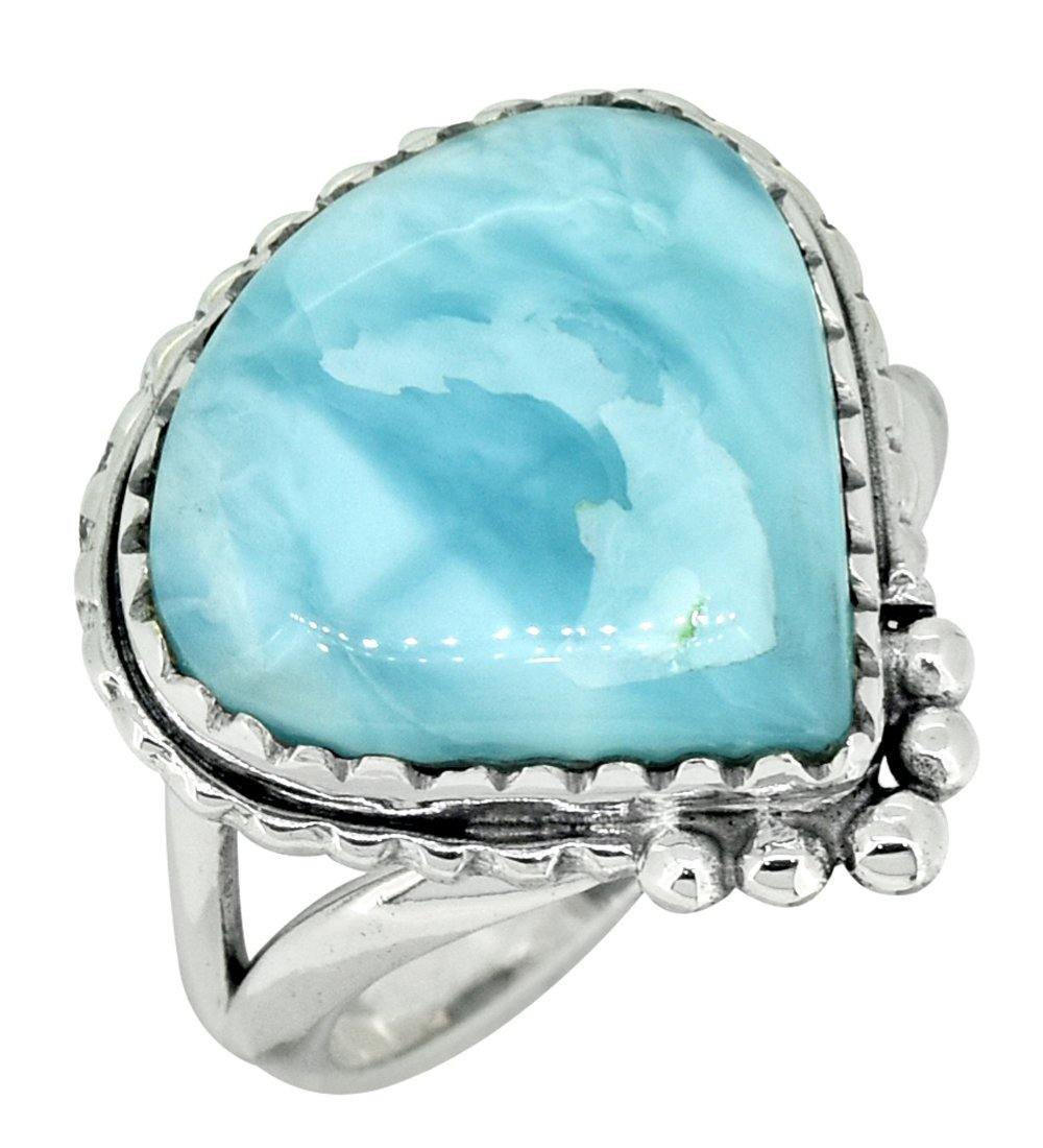 Natural Larimar Solid 925 Sterling Silver Ring Jewelry - YoTreasure