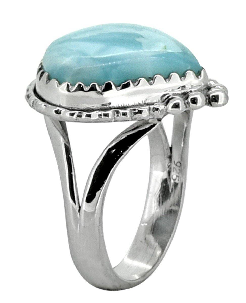 Natural Larimar Solid 925 Sterling Silver Ring Jewelry - YoTreasure