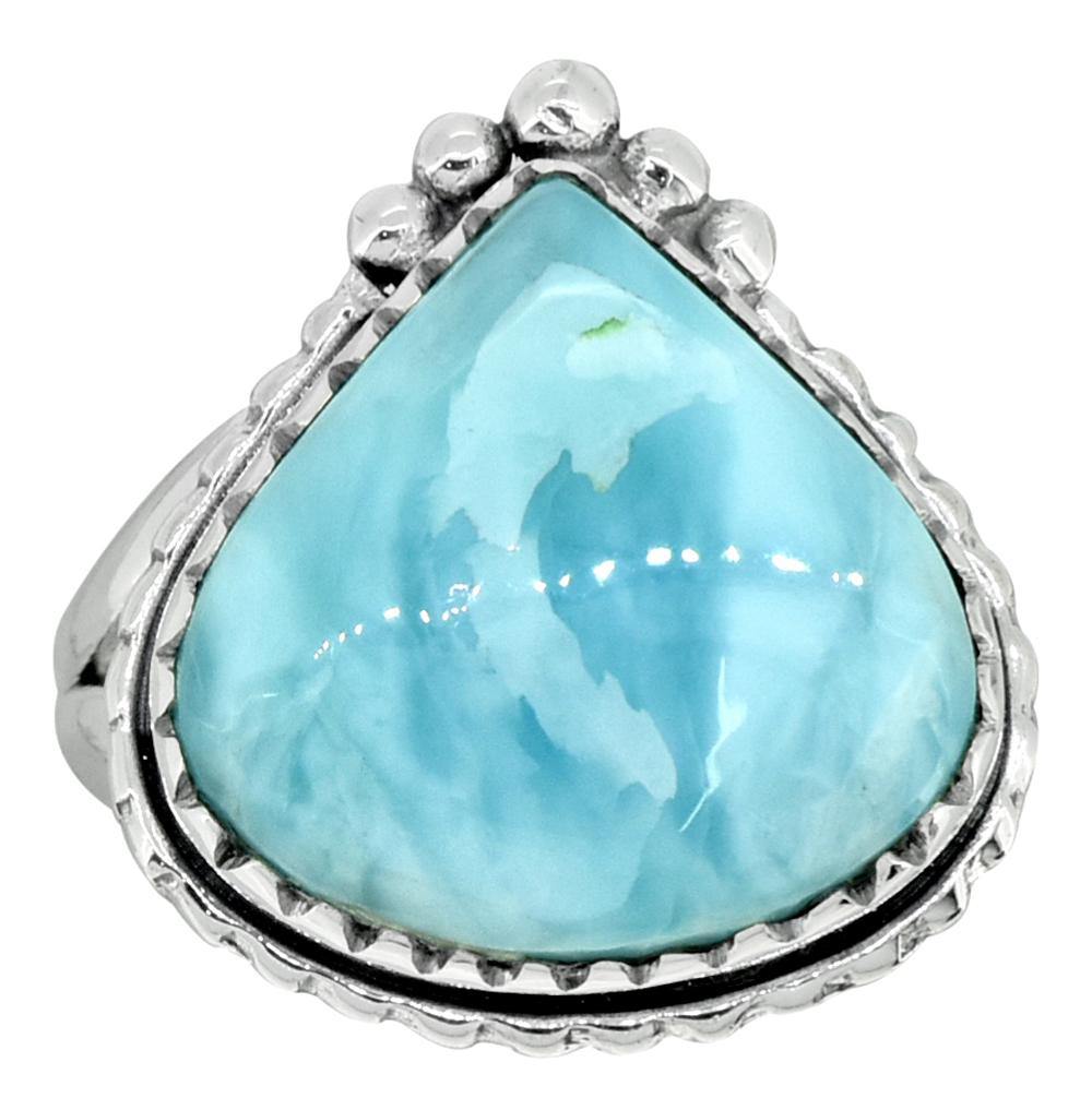 Natural Larimar Solid 925 Sterling Silver Ring Jewelry - YoTreasure