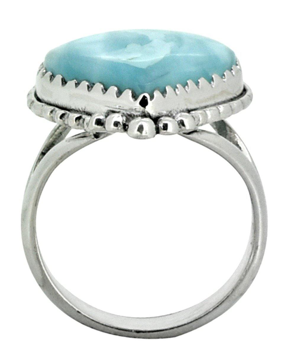 Natural Larimar Solid 925 Sterling Silver Ring Jewelry - YoTreasure