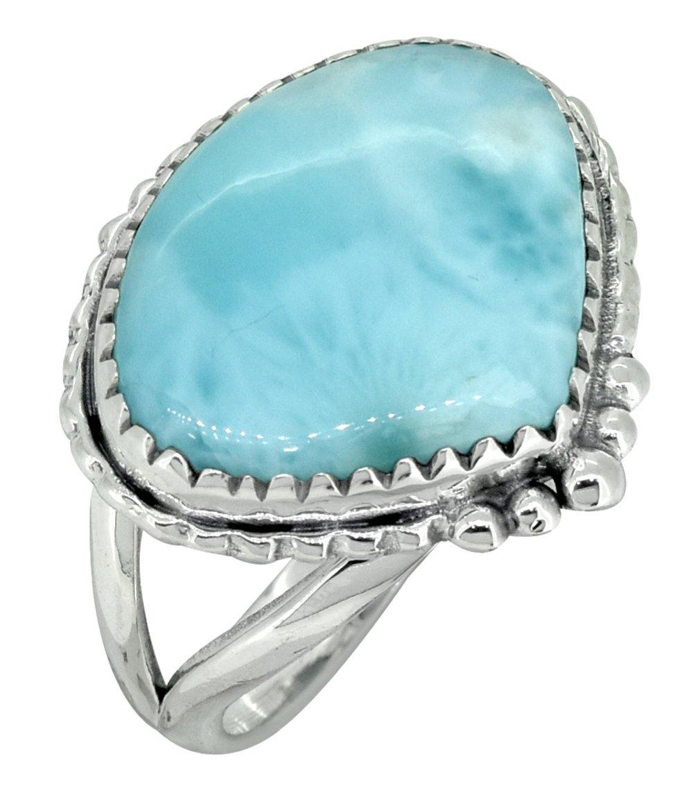 Natural Larimar Ring Solid 925 Sterling Silver Jewelry - YoTreasure