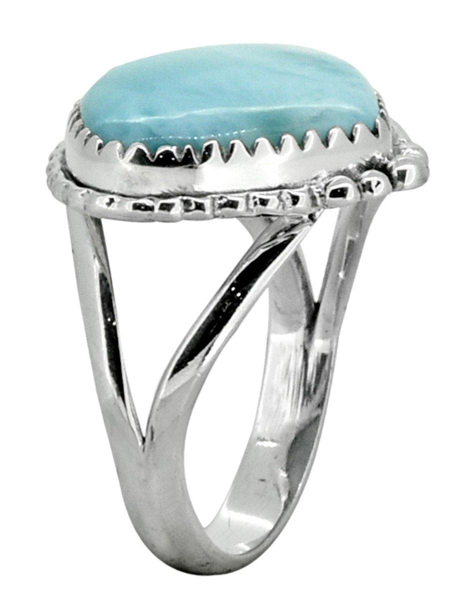 Natural Larimar Ring Solid 925 Sterling Silver Jewelry - YoTreasure