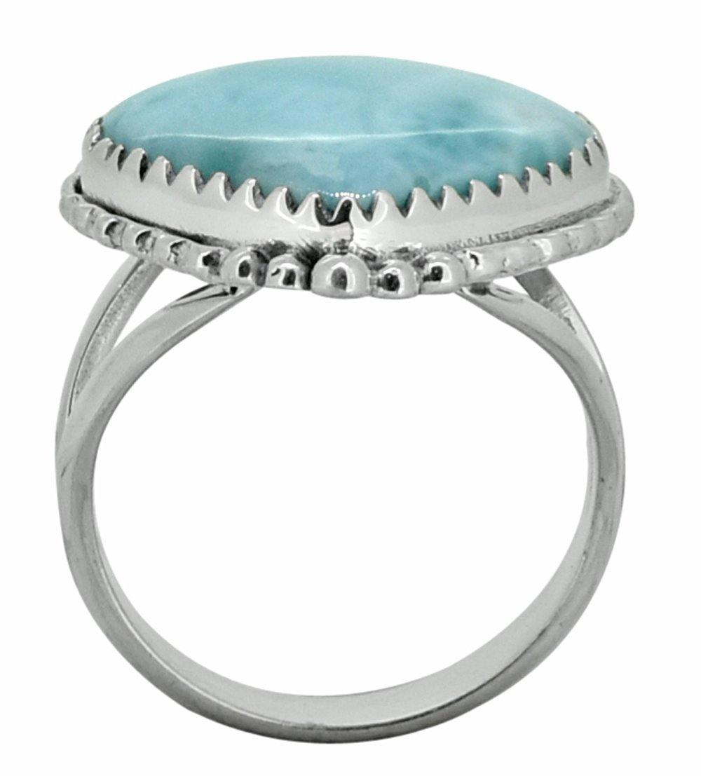 Natural Larimar Ring Solid 925 Sterling Silver Jewelry - YoTreasure