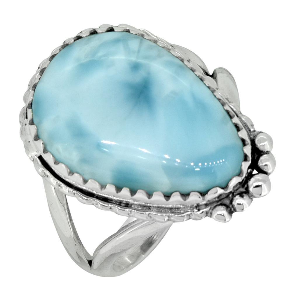 Natural Larimar Ring Solid 925 Sterling Silver Jewelry - YoTreasure