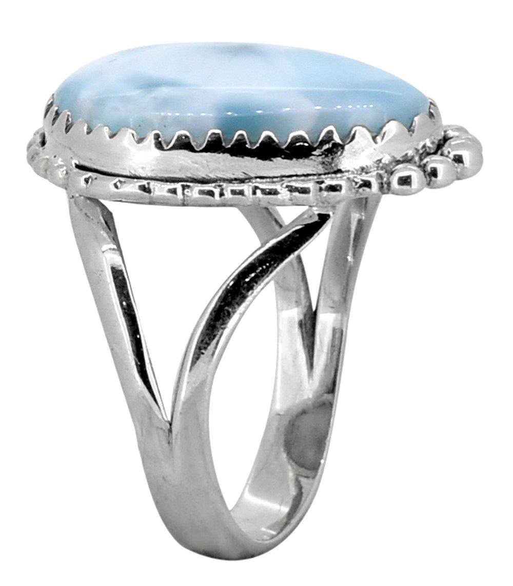 Natural Larimar Ring Solid 925 Sterling Silver Jewelry - YoTreasure