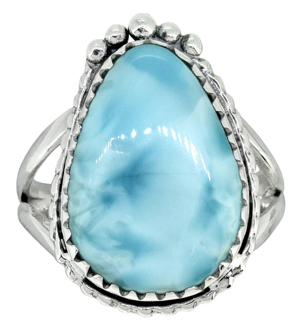Natural Larimar Ring Solid 925 Sterling Silver Jewelry - YoTreasure