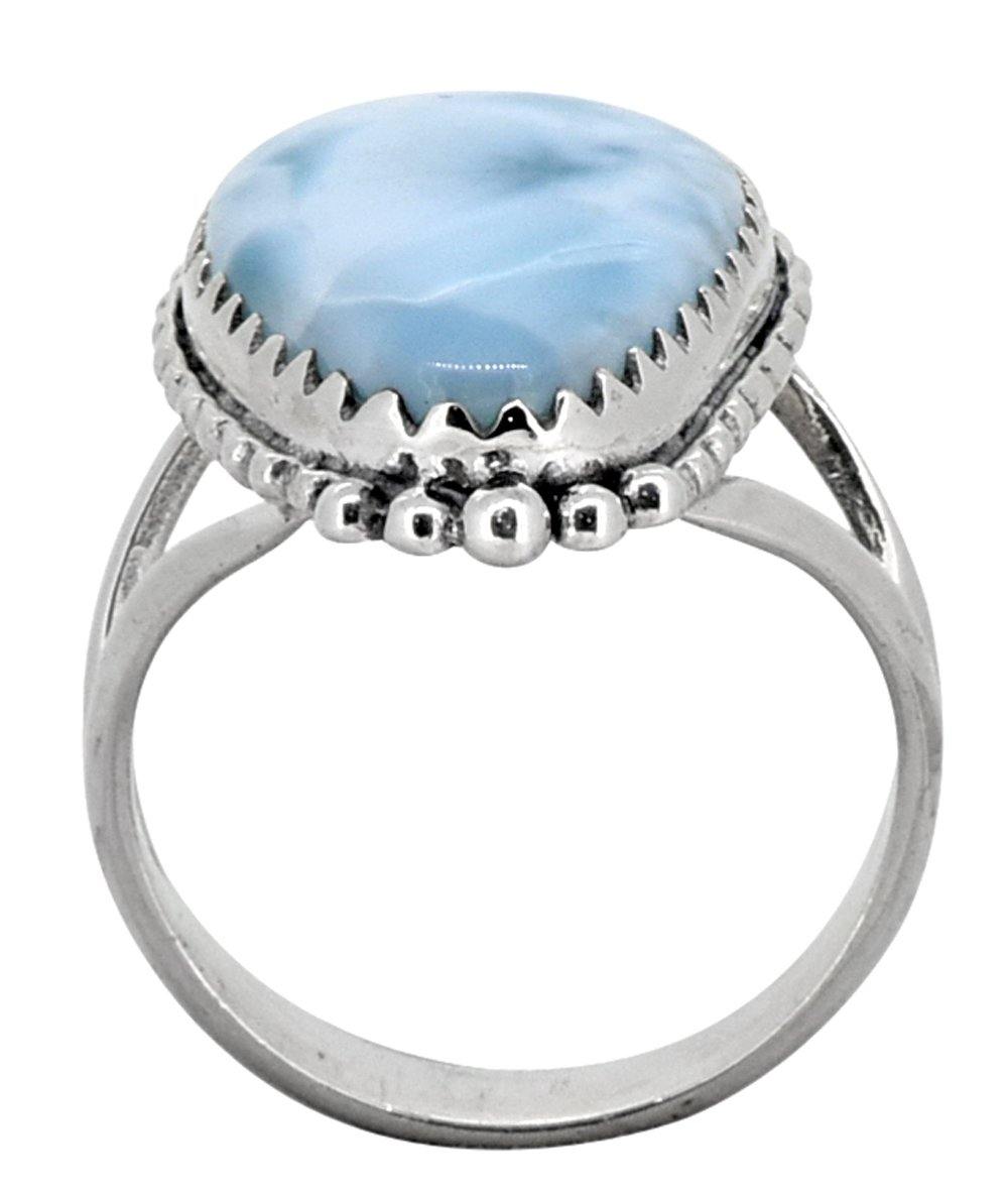 Natural Larimar Ring Solid 925 Sterling Silver Jewelry - YoTreasure