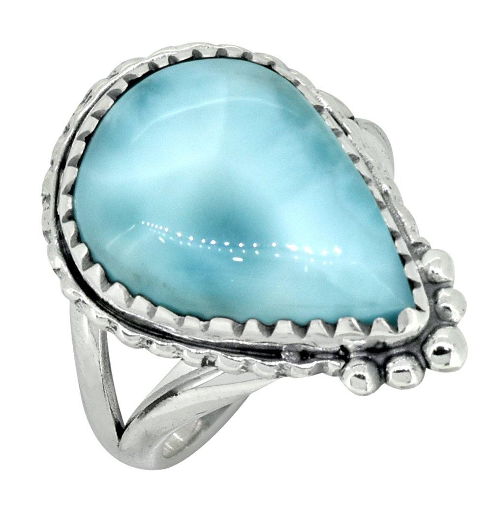 Natural Larimar Solid 925 Sterling Silver Ring Jewelry - YoTreasure