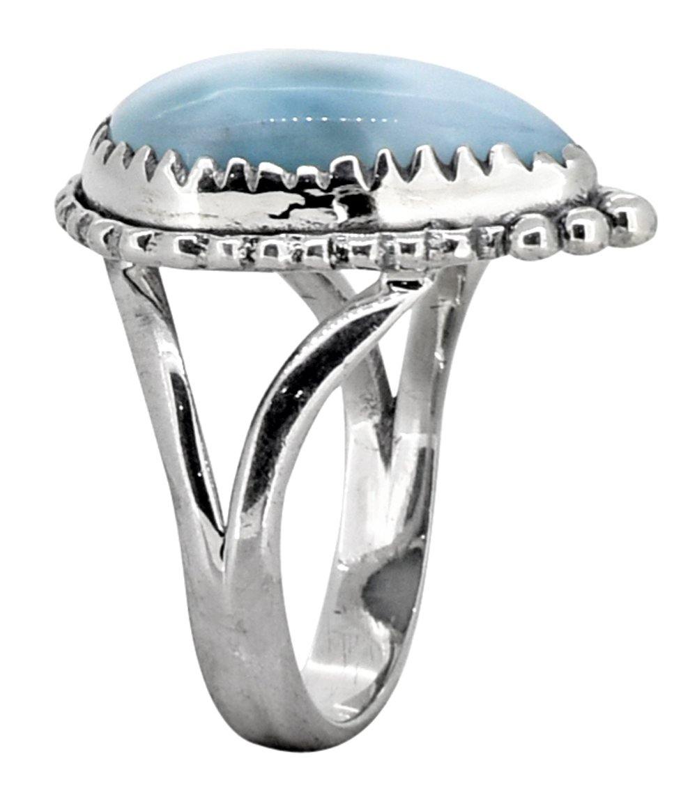 Natural Larimar Solid 925 Sterling Silver Ring Jewelry - YoTreasure