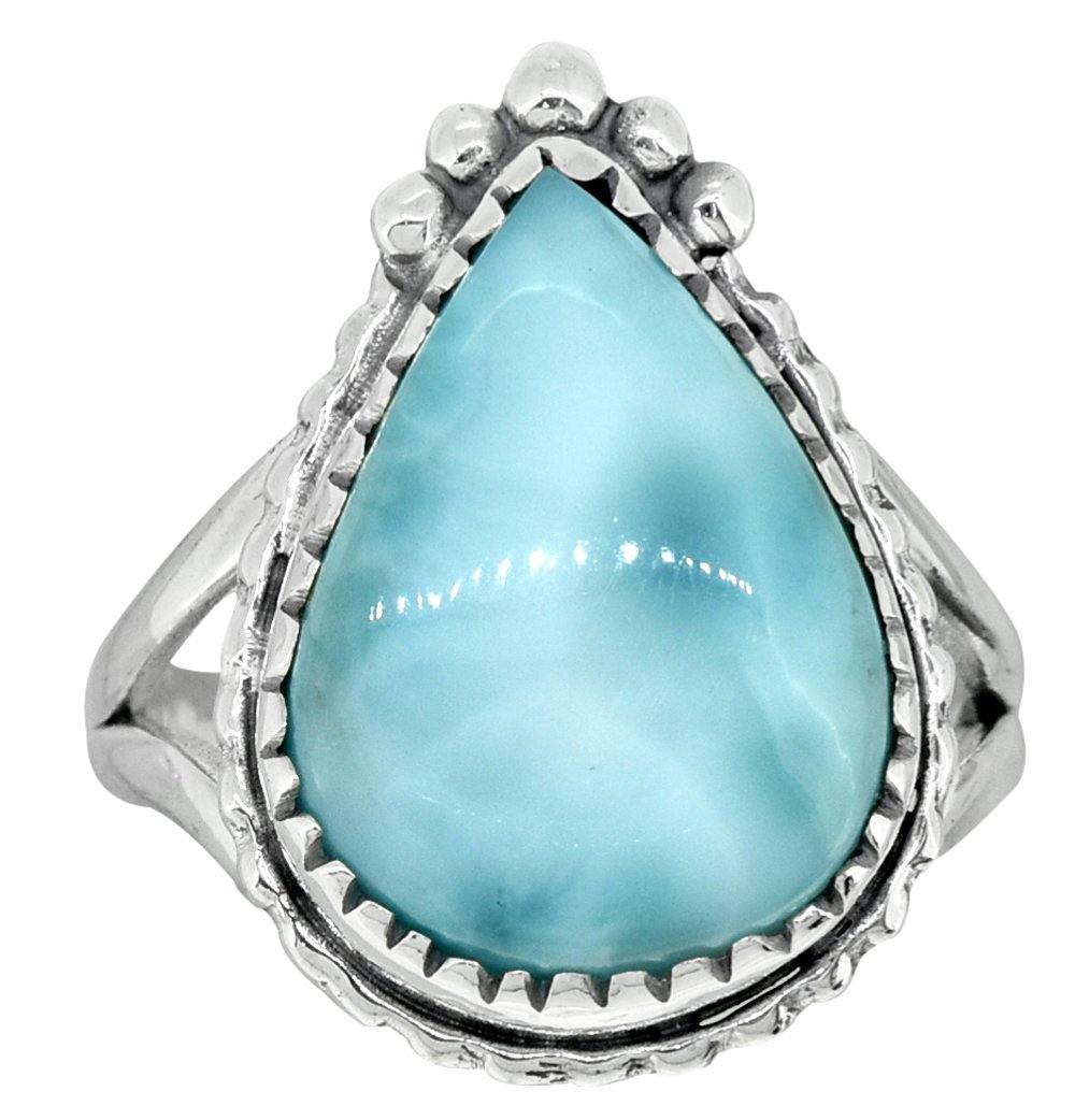 Natural Larimar Solid 925 Sterling Silver Ring Jewelry - YoTreasure