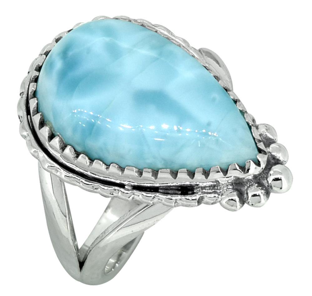 Natural Larimar Ring Solid 925 Sterling Silver Jewelry - YoTreasure